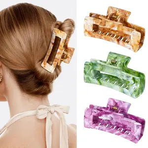3PCS Hair Clips, 4.1in Non-slip Medium Claw Clips for Thin Hair, Strong Hold Jaw Hair Claw, Reference Ink Painting Design, Hair Accessories for Teen Girls Women Gifts(Brown&Green&Purple)