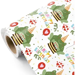 Frog Birthday Wrapping Paper Roll - Mini Roll - 17 Inch x 16.5  - Happy Birthday and Cute Frog Wrapping Paper  for  Boy Girl,  Shower