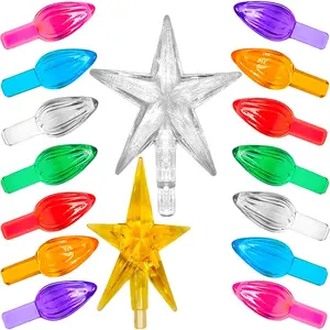 77Pcs Ceramic Christmas Tree Large Replacement Lights Bulbs/Big Tree Pegs for 16 to 30" Oversized Trees Including Twist/Pineapple & 2 Pcs Extra Large Pentagram Tree Toppers