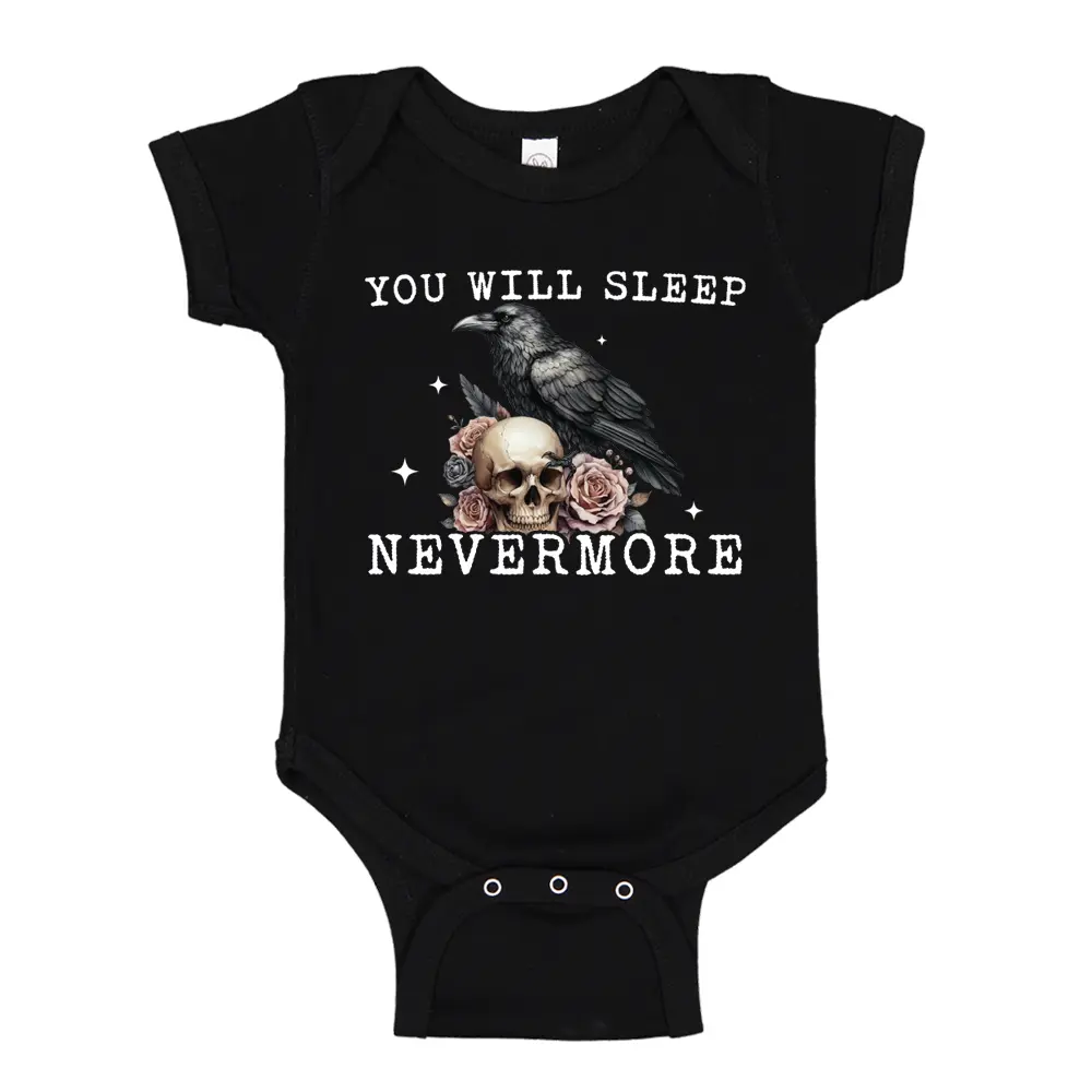 You Will Sleep Nevermore Edgar Allen Poe Baby Bodysuit One Piece or Toddler T-Shirt Funny Raven Goth Baby Outfit