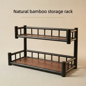 Xizhu Two-Layer Cloud Ladder Multifunctional Storage Rack, Bar Counter Coffee Cup Holder Water Cup Tea Cup Stand, Kitchen Stove Desktop Shelves, Natural Solid Bamboo Handmade Woven Cup Holder, Decorative Water Cup Rack
