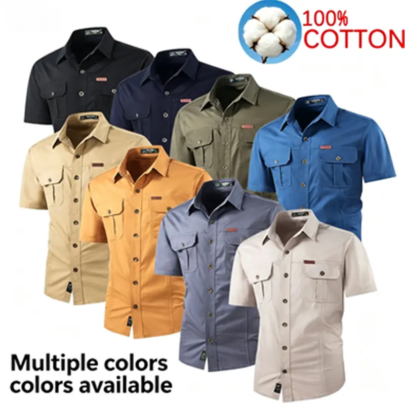 Single item: Summer outdoor casual short-sleeve work shirt with multiple pockets, lightweight fit; an ideal gift for men; vintage shirts