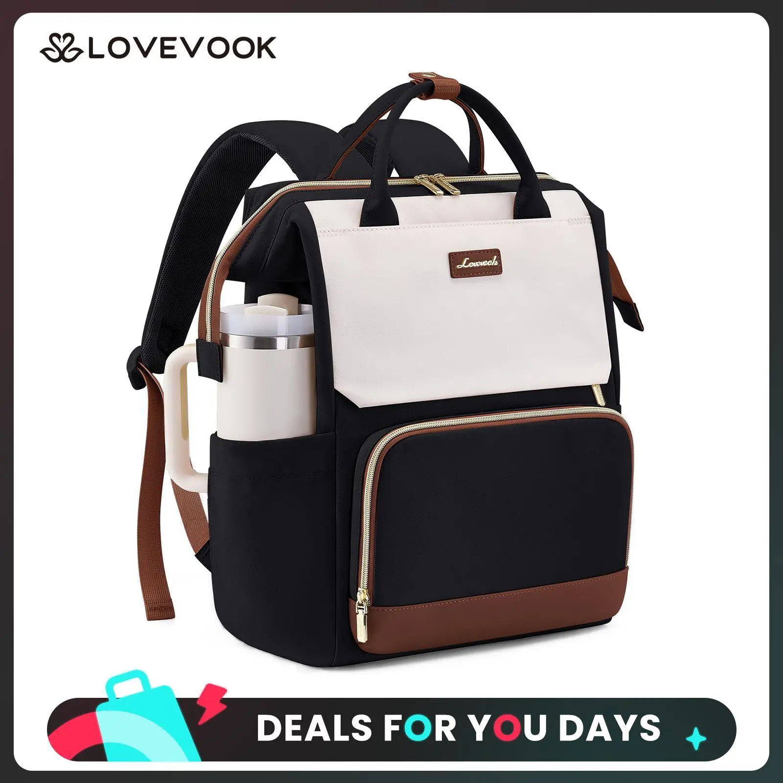 LOVEVOOK DealsForYouDays Laptop Backpack for Women with Giant Tumbler Holder Pocket, 15.6 inch Travel Work Backpack Purse for Nurse Teacher, Waterproof School Bag College Bookbag Cute Casual Daypack for Girls