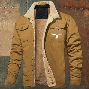 Men's Vintage Western Trucker Jacket, Plush Fleece Lined Warm Outercoat, Retro Workwear Lapel Overcoat, Long Sleeve Button Front Casual Jacket, Classic Cowboy Style Relaxed Fit Daily Streetwear, All-Season Versatile Outerwear