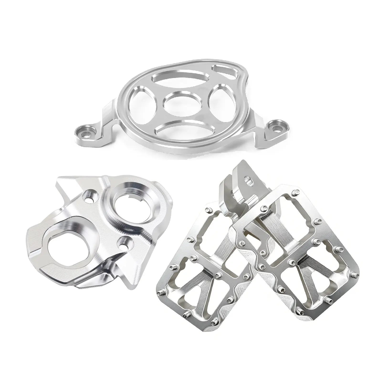 Clean Silver Set CNC Aluminum Alloy Foot Pegs Motor Cover Ignition Key Switch Cover for Surron Light Bee X S Pedals for Segway X160/X260 Footpegs Sets Ebike Suron Modified Update Accessories Parts Engine Case Key Set Lock Cylinder Ring Trim