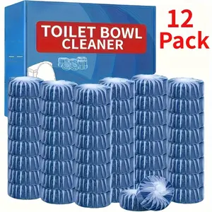 12 Pack Automatic Toilet Bowl Cleaner Tablets, Drop-In Tank Cleaner for Bathroom, Prevent Stains & Deodorize, Long-Lasting Cleaning Tabs, Easy-Use Freshener for Bowl & Tank