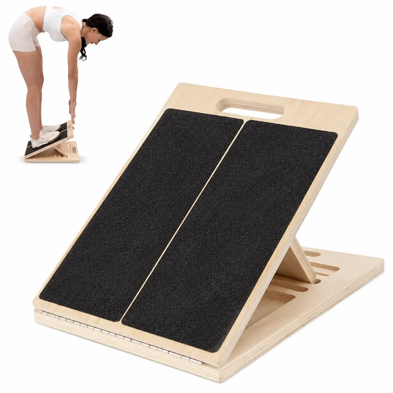 Adjustable Wooden Slant Board Portable Calf Stretcher for Leg, Ankle, Heel & Knee Pain Relief Ideal for Workout, Squats, Pilates, Physical Therapy, Fitness Enthusiasts & Rehabilitation Users