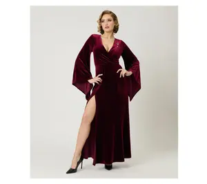 Elvira x Unique Vintage Burgundy Dagger Velvet Maxi Dress