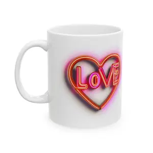 Cute Love Neon Light Ceramic Mug 11oz, Boho Mug, Chic, Coffee Lovers Mug,Tea Mug, Professional Mug, Newlyweds Gift, Perfect Gift for her