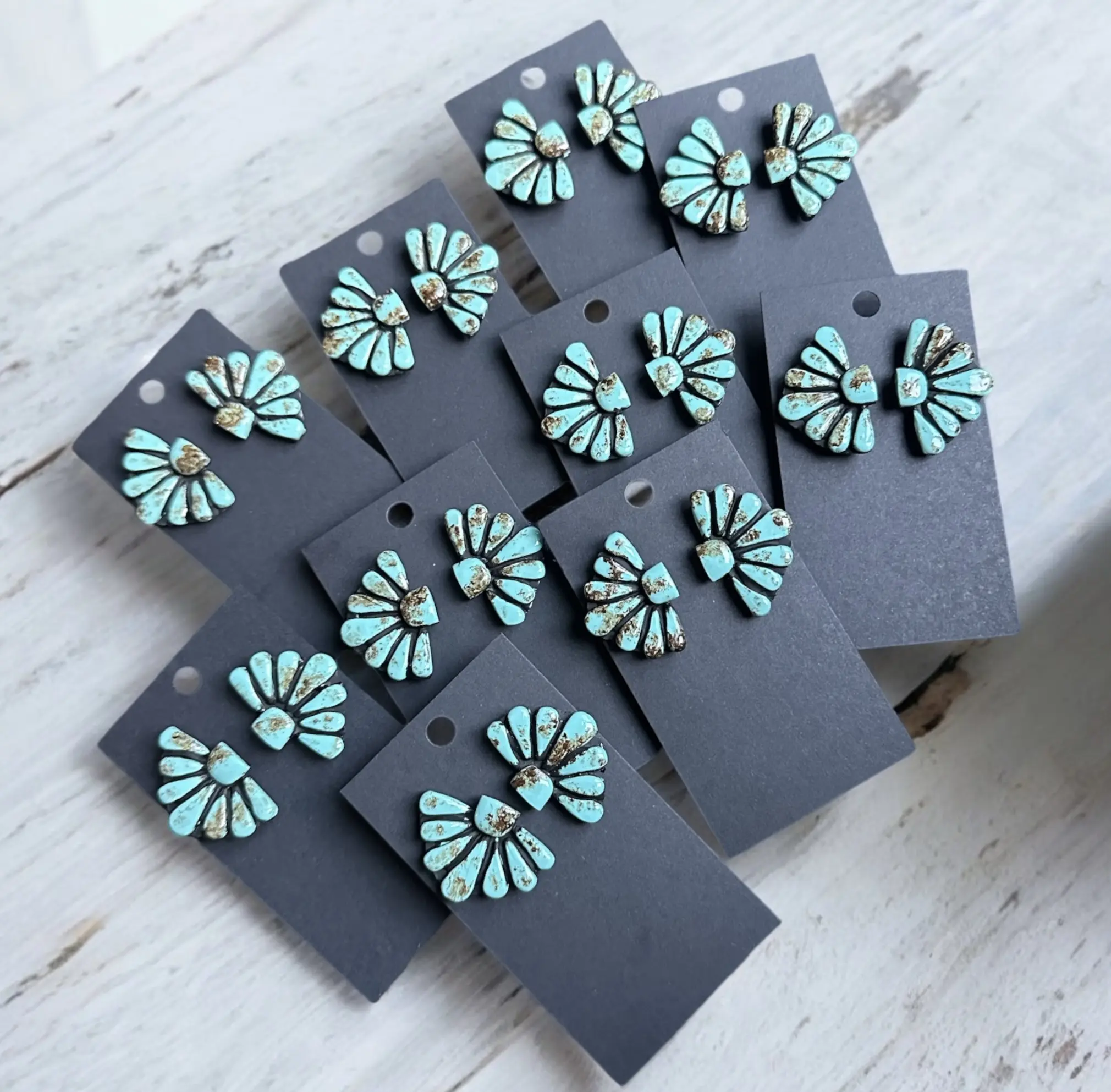 Turquoise Clay Concho Earrings, Handmade, Lightweight Earrings