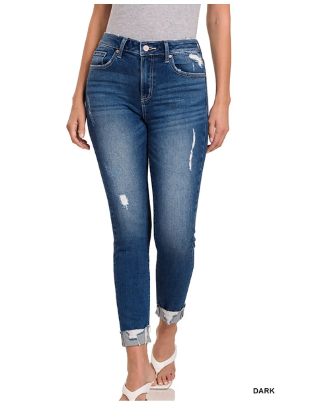 Women's Zenana Distressed Cuffed Skinny Jeans