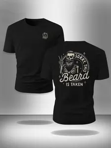 Oversized Graphic Tee, "Sorry This Beard is Taken" Print T-Shirt, Bearded Skeleton Casual Daily Top, Trendy Funny Men's Apparel, Unique Gift