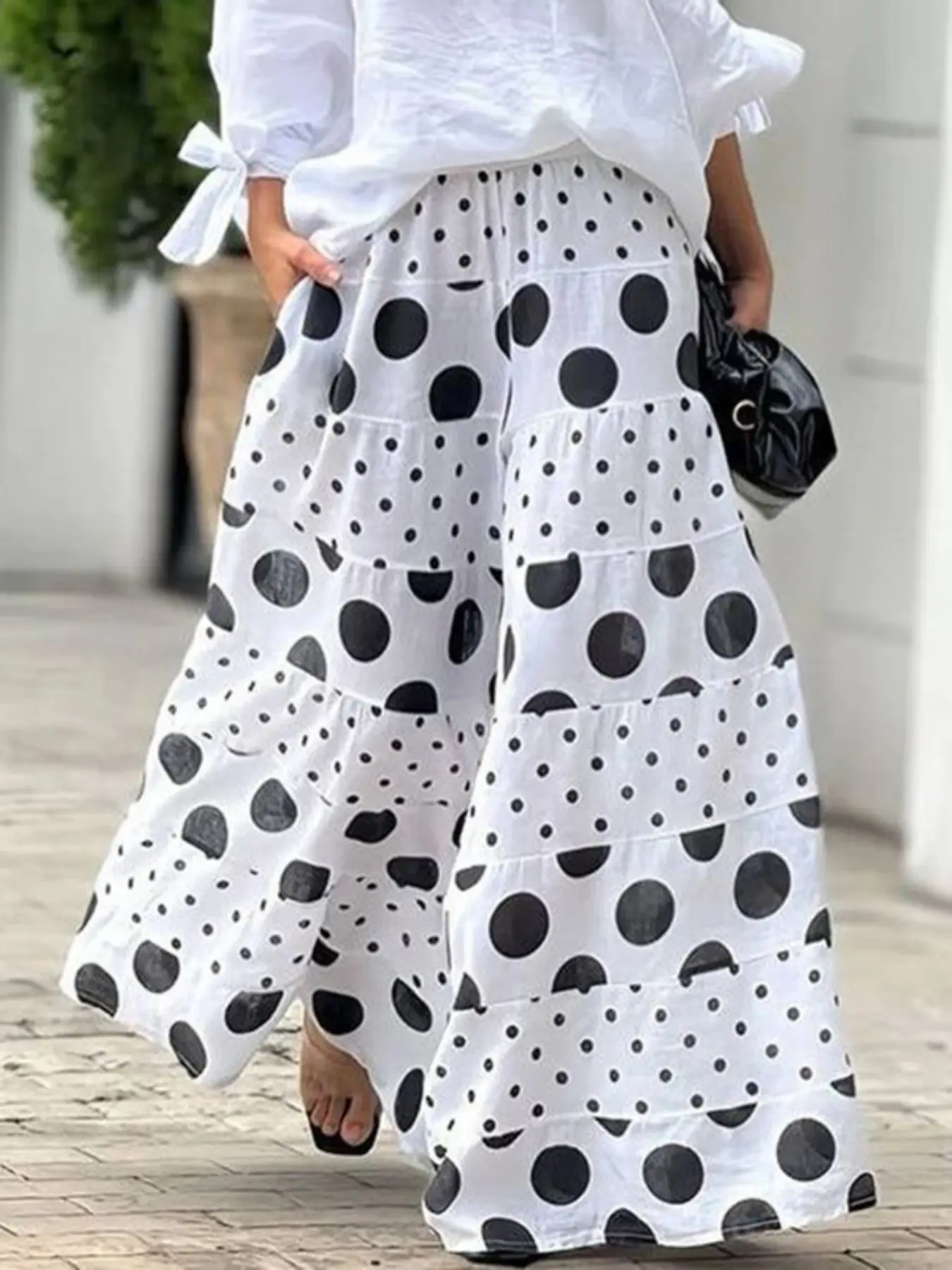 Women's High Waist Wide Leg Pants, Elastic Waistband with Pockets, Loose-Fitting Long Trousers for Casual Wear, Ladies Fashion Clothing, Casual Bottom, Casual Fashion Bottoms, Casual Chic Bottoms