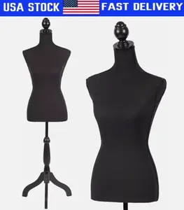 Female Mannequin Torso Dress Form Manikin Body with Wooden Tripod Base Stand