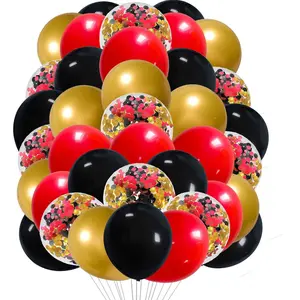Moment 12 Inch Black Balloons Red Balloons And Chrome Metallic Gold Balloon With Confetti Balloons，For Graduate Black Red Gold Party Decorations