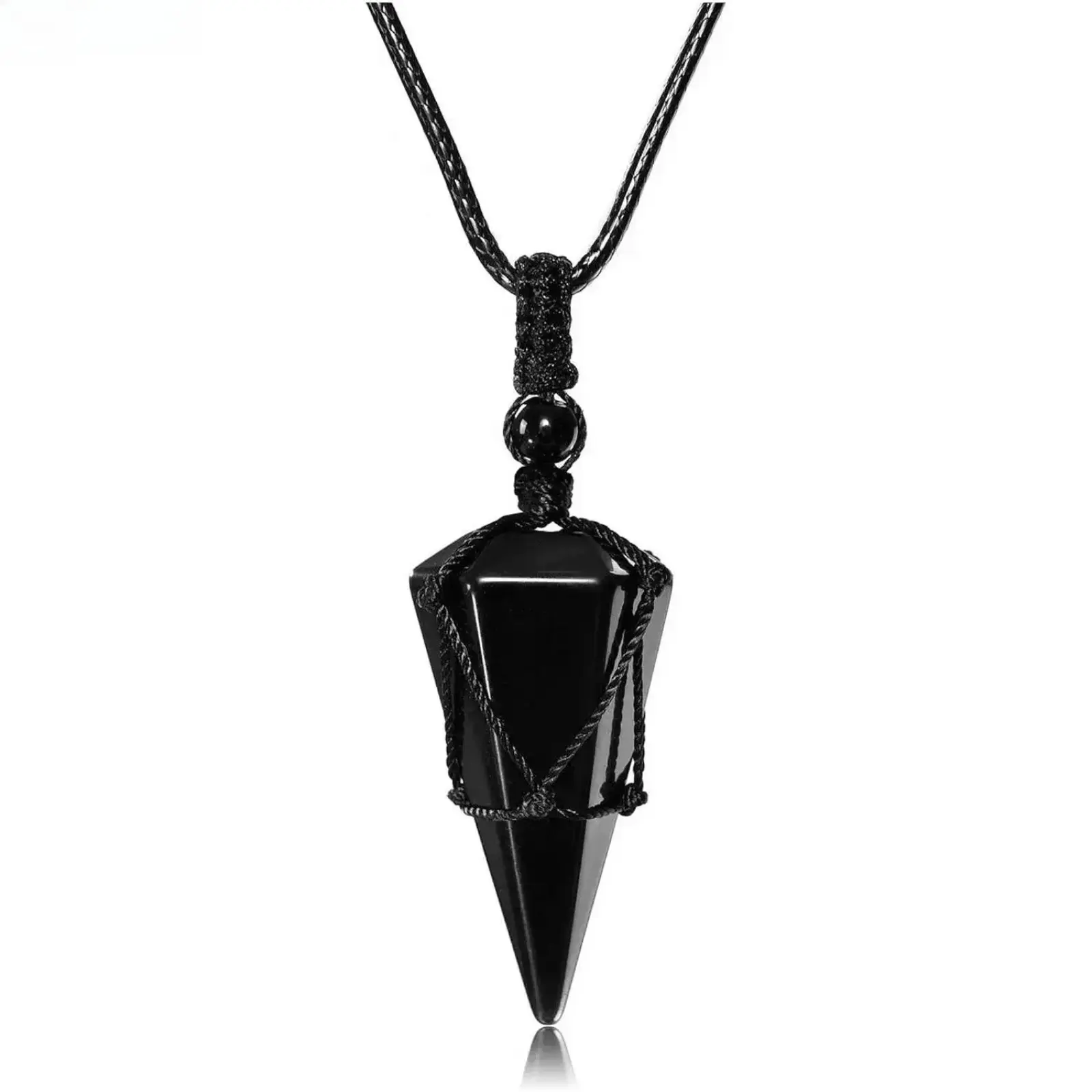 Handmade Natural Obsidian Necklace, Boho Wrap Style Pendant on an Adjustable Rope Chain, Fashion Minimalist Jewelry Gift for Men & Women, Exquisite Jewelry Gift, Fashion Minimalist Necklace, Female, Dainty Minimalist Pendant, Elegant Necklace
