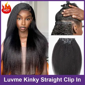 LUVME clip in hair extensions for girls Fullness with 1 Pack 135g and super flat for kinky straight /straight/body wave /yaki straight/kinky curly 100% virgin human hair