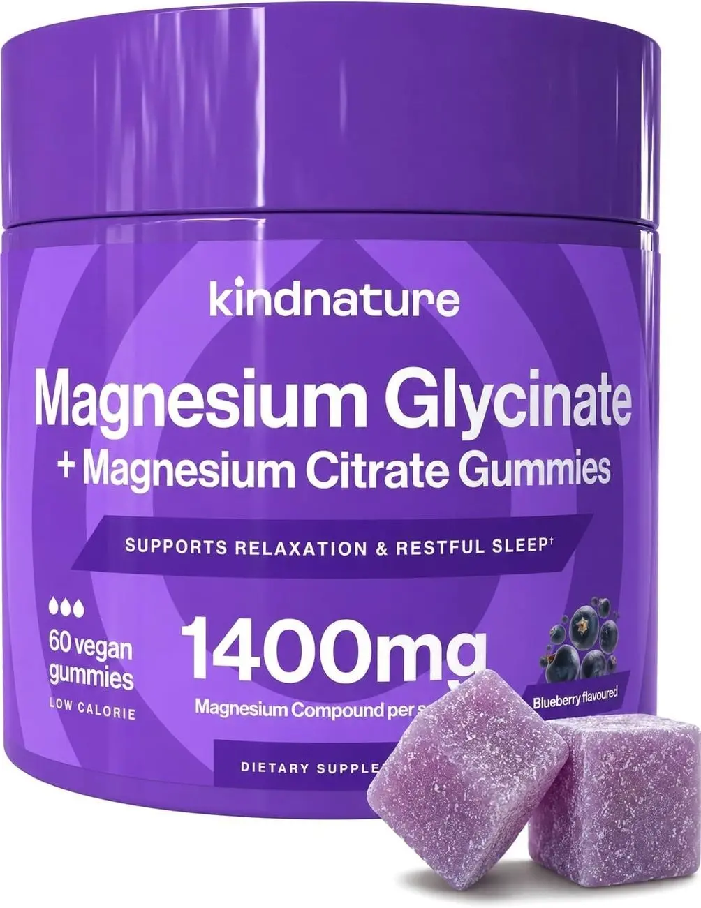 KINDNATURE Magnesium Glycinate & Citrate Gummies – Calm Magnesium Complex for Sleep, Stress, Cramps & Digestion – Chewable Vegan Magnesium Supplement for Women, Teens, Adults – 60 Ct