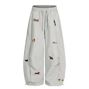 Unisex Embroidery Puppy Baggy Barrel Sweatpants Y2K Streetwear Loose Fit Vintage Joggers 65% Cotton 35% Polyester