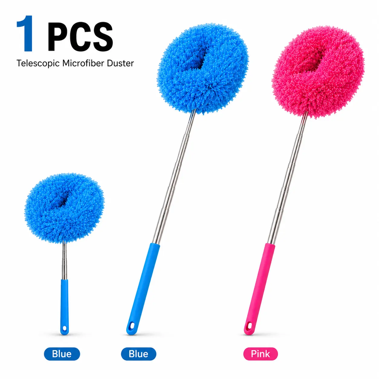 Extendable Feather Duster with 360° Bendable Head, Anti-Static High-Reach Dust Cleaner for Ceiling Fans, Blinds, Furniture, Ceiling Corners and Narrow Gaps, Telescopic Household Cleaning Tool
