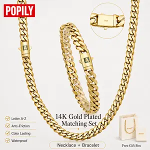 14K Gold Plated 26 Letter “A-Z” Clasp Miami Cuban Chain 8mm Necklace and Bracelet Set—Unisex luxury jewelry inspired by Italian and Mexican micro-designs, perfect for everyday wear and an ideal gift for Mother’s Day and Father’s Day
