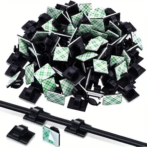 100 self-adhesive cable clips, wire organizer--suitable for car, office, and home use