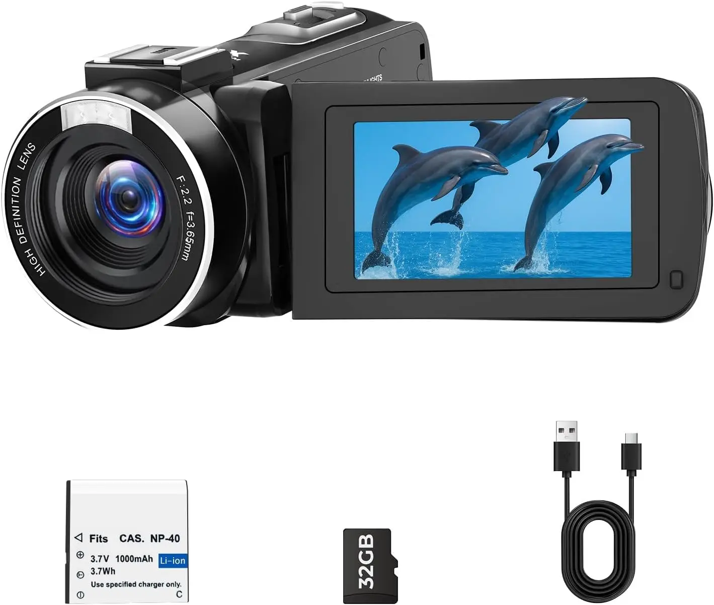 Camcorder Video Camera 2.7K 48MP, Vlogging Camera for YouTube with Fill Light — 3" 270° 18X Digital Zoom Flip Screen Webcam Anti-Shake, Digital Camera with 32GB Card for Beginners Kids Teens Gifts