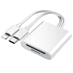 2-in-1 Card Reader, Lightning & USB-C SD/TF Card Adapter, Dual Slot Multi-Card Reader, Plug & Play for iPhone Samsung Xiaomi