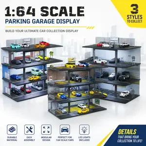 1/64 Scale Diorama Car Garage Model LED Lighting City Street View Car Parking Lot Scene Model Fits For 1/64 Hot Wheels Diecast Model Car Display Storage Collection Gift Toy
