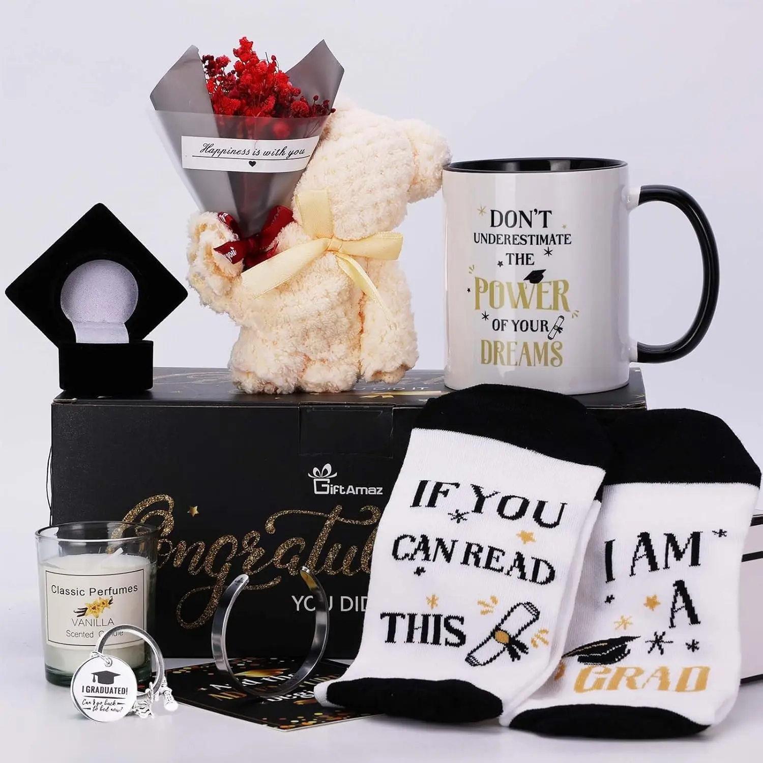 GiftAmaz 2026 Graduation Gifts Set for Her, Class Of 2026 Congrats Grad Gift Basket Include Coffee Mug, Keychain, Bracelet & Flower for Senior High School College Graduated Women Congratulations Gift