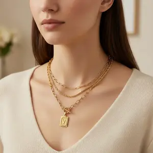 Square Initial Pendant Necklace, Fashion Costume Jewelry Accessory with Toggle Clasp