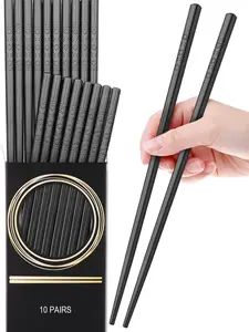 10 Pairs Reusable Japanese Chinese Chop Sticks, Non-Slip, 9 1/2 inches, Dishwasher Safe, Cutlery and Tableware