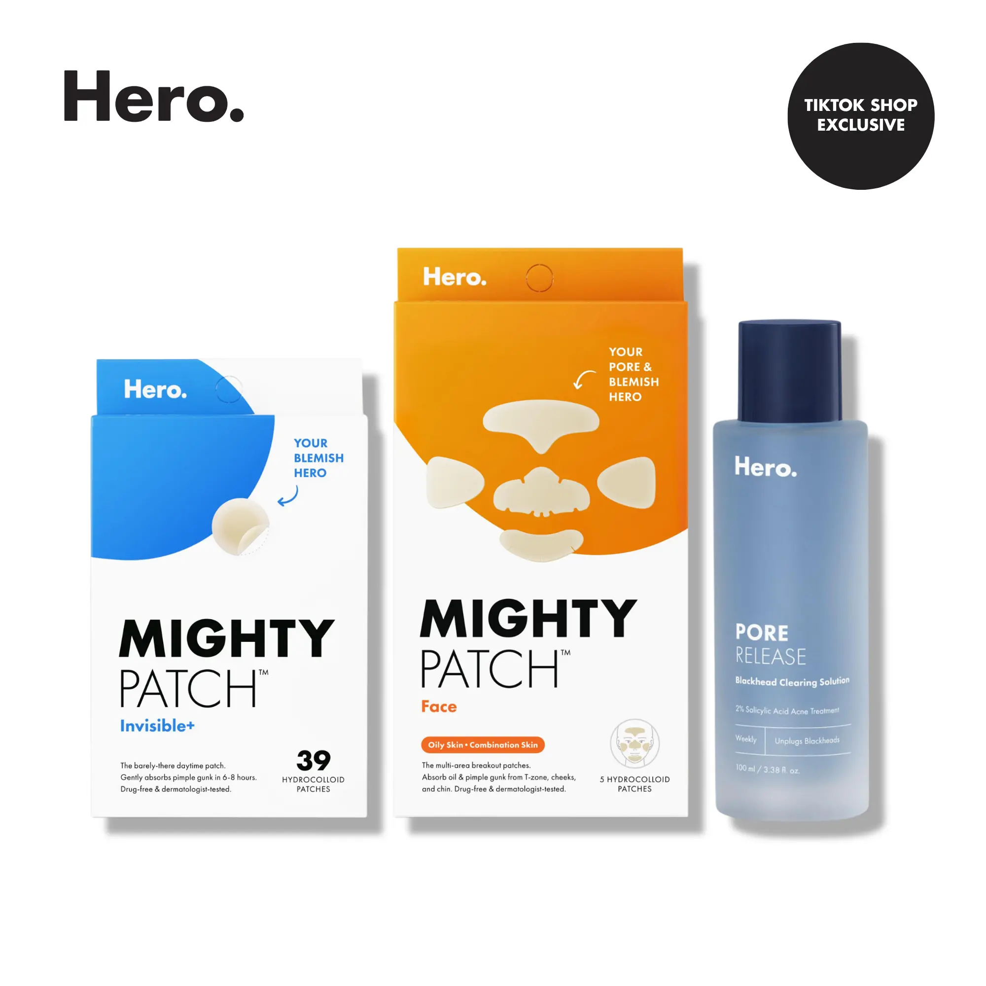 Hero Mighty Patch Invisible+, Mighty Patch Face, Pore Release Bundle