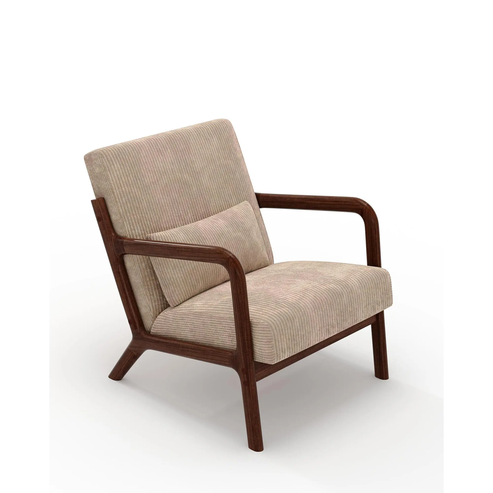 Gaomon Mid-Century Modern Wide-Wale Corduroy Armchair - Single-Seat Ergonomic Cozy Readers Chair, Curved Armrests, Lumbar Pillow, Tool-Free Assembly Wood Frame, 220 lbs Capacity, Brown for Living Room, Bedroom (Fits 5'1"-6'1" Adults)