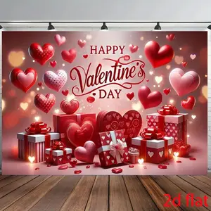 1PC 2D Flat Polyester Reusable Backdrop Banner - Valentine's Day Love Themed, Romantic Party Decoration Curtain, Photo Booth Background Wall, Birthday Atmosphere Prop