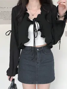 Women's Simple Plain Short Sleeve Collarless Shirt, Regular Fit Commuter Style Blouse for Spring & Autumn, Effortless Fashion Essential