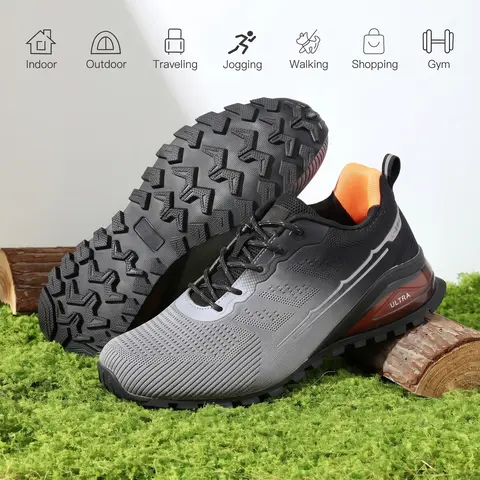 Men's Lace-Up Anti-Skid Running Shoes - Lightweight Cushioned Athletic Sport Shoes for Outdoor Trail Running, Gym Training