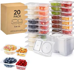 20 Sets Reusable Snack Containers with Lids,2-Compartment Condiment & Dip Container for Refrigeration,Take-Out Sauces,Portion Control,Meal Prep,Travel,Leakproof BPA-Free,Snack Pack Box for Adult Kid Rectangular Lightweight Storage Portable