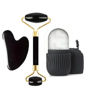 3 Piece Ice Roller Facial Care Set, Face Massage Tool Kit, Gua Sha Scrubber, Lifting and Sculpting Rollers for Skin Tightening