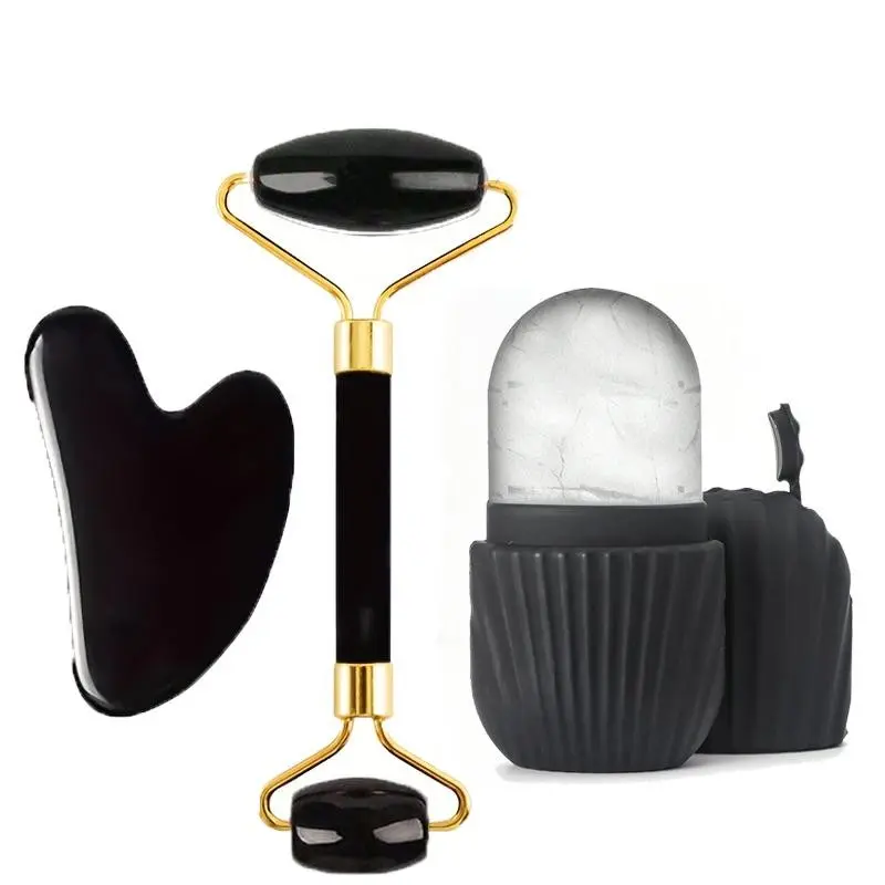 3 Piece Ice Roller Facial Care Spa Gift Set, Face Massage Tool Kit, Gua Sha Scrubber, Lifting and Sculpting Rollers for Skin Tightening
