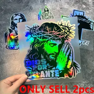 Christian Jesus Laser Effect Sticker, Waterproof Sunscreen DIY Praying Hands Decorative Decal, Decal for Cars, Car Exterior Decoration Accessories for Car Truck Window, Vehicle Decoration, Automobile Decals, Automotive Accessories
