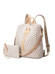 Fashionable Geometric Pattern Backpack & Wallet Set, Large Capacity Vintage Multifunctional Backpack, Versatile High-quality Daily Commuting Bag Set, Purse Backpack Combo