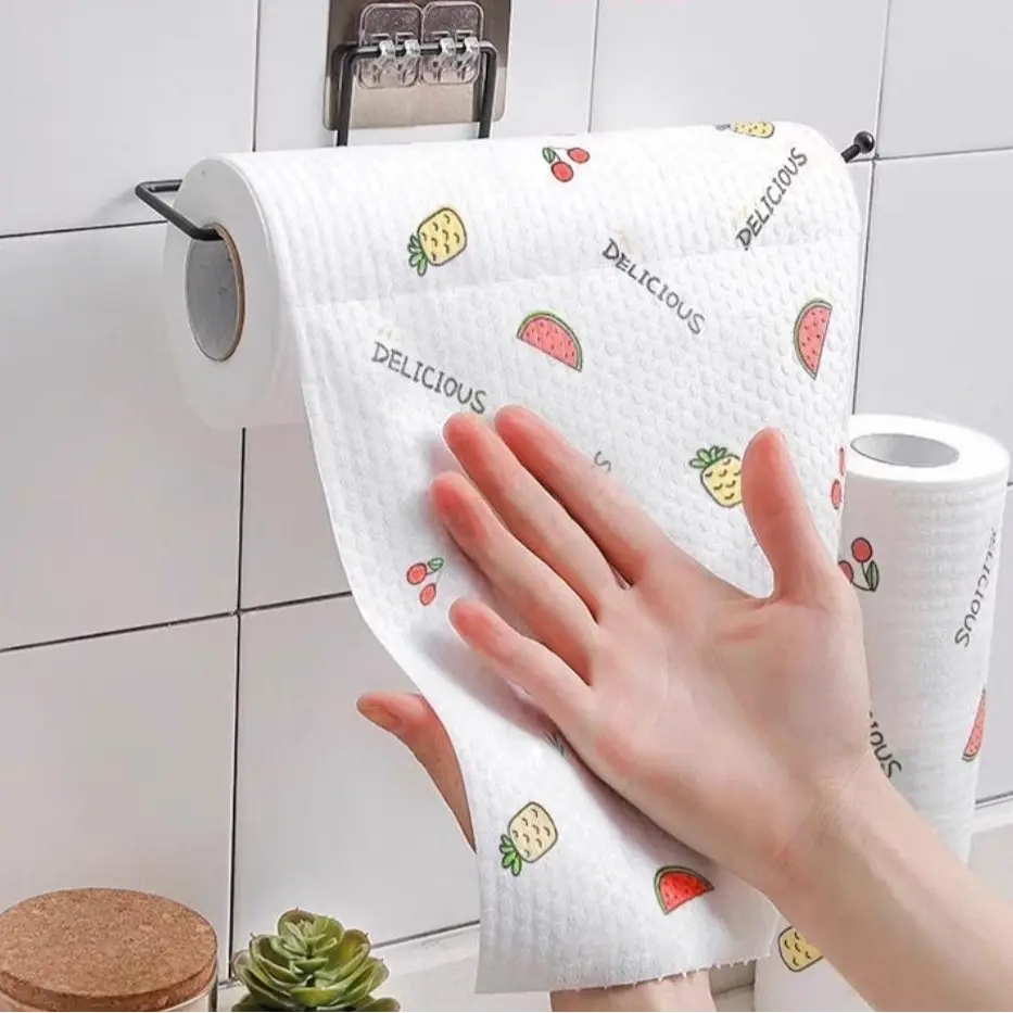 Reusable Kitchen Paper Towel Roll, Thick Washable Non-Woven Cleaning Cloths, Perforated Wet-Dry Dual-Use Sheets for Household Kitchen Use