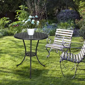 23.6" Round Cast Aluminum Patio Table, Weatherproof & Rust Resistant with Umbrella Hole for Outdoor Garden Poolside, Black/Antique Bronze