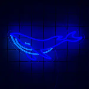 whale Neon Sign,  LED Shark Light Animal Wall Decor, Christmas Gift White Elephant Gifts for Boys Men, Bedroom Living Room Man Cave Home Decoration With USB Powered