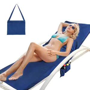 Catalonia Beach Lounge Chair Towel Cover with 3 Pockets Waterproof Portable Folding Design Sun Protection Compact Storage 160gsm Ultra-fine Fiber Material Quick-drying Properties