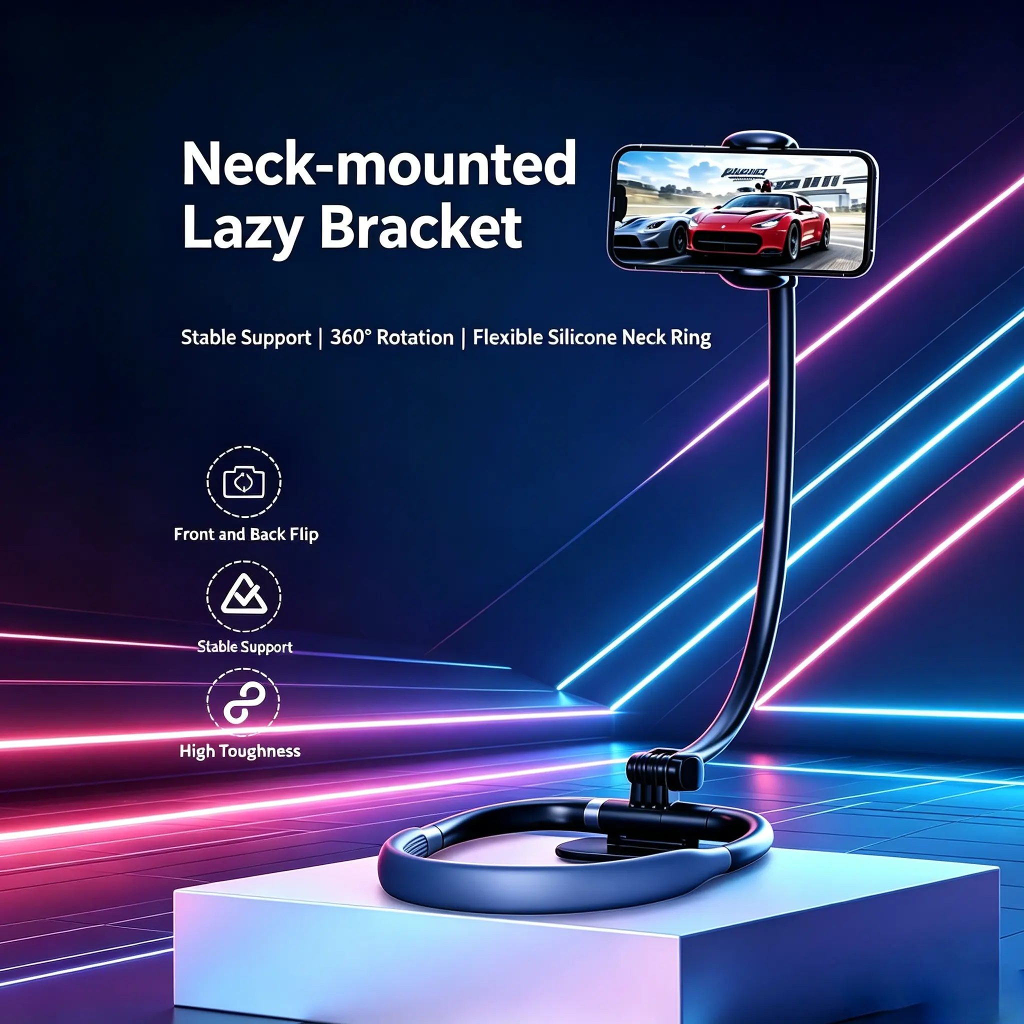 Neck-Mounted Phone Mount with Flexible Arm, Bendable Design, Portable Home/Desk/Travel Plastic Accessory, Housewarming & Party Gift, Compatible with 4-7in Smartphones, Cellphone