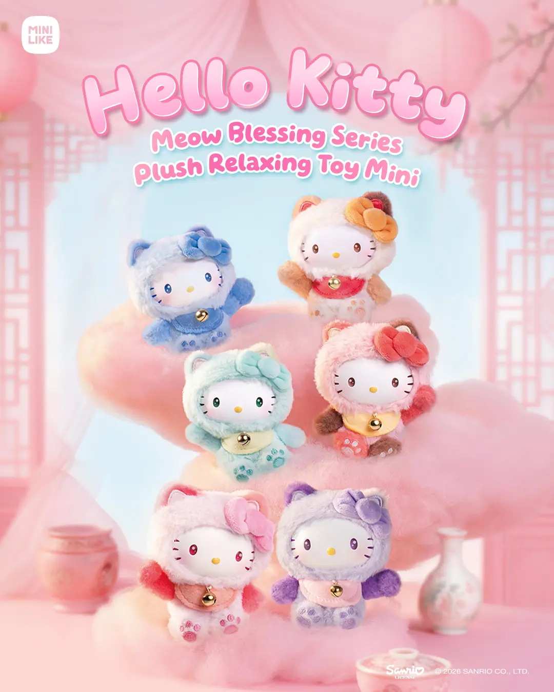 Sanrio x MINILIKE Hello Kitty Plush Mini Toy Meow Blessing Series Cute Kawaii Soft Doll Stress Relief Gift