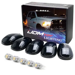 iJDMTOY Smoked Lens White LED Cab Roof Running Lamps For Chevrolet Dodge GMC Ford RAM Nissan Toyota Trucks, 5-Piece Roof Running Light Set