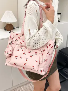 2026 New Cherry Floral Cute Sweet Student Large Capacity Commuter Woven Bag, Crossbody Shoulder Handbag with Coin Purse, Crossbody Bags